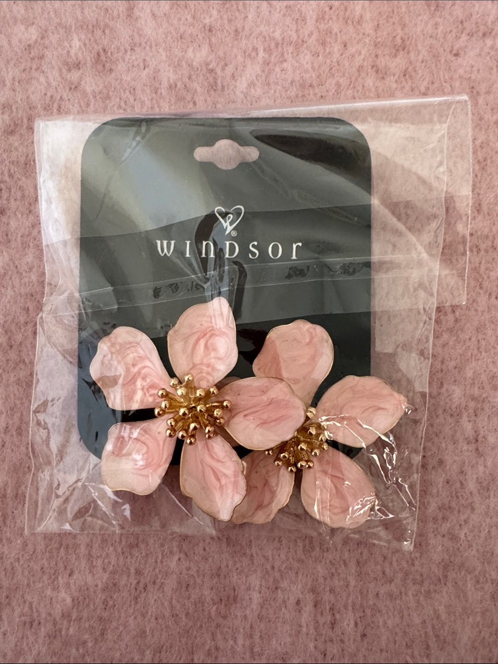 Windsor Blush Pink Floral Statement Earrings with Gold Centers